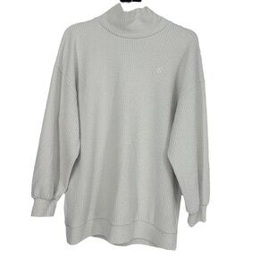🥥 New Balance Off White Waffle Knit Mock Neck Pullover Sweater M 🥥